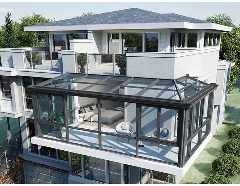Aluminum glass enclosed sunroom is installed as a balcony