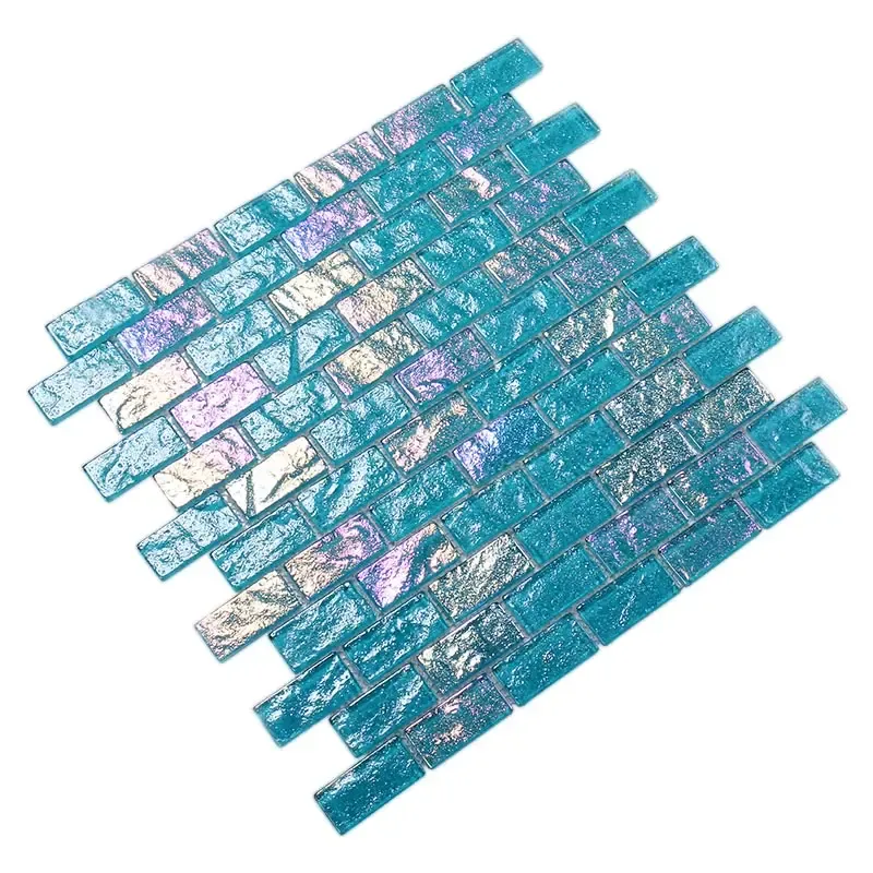 Iridescent teal swimming pool mosaic tile