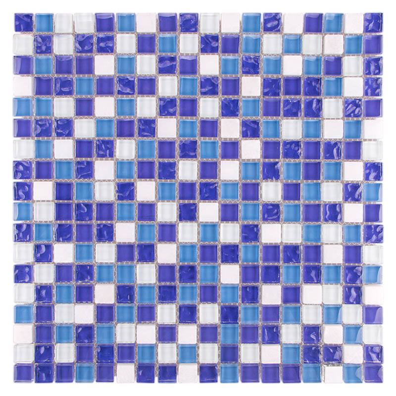 Blue & White Glass Mosaic Tiles Sheet 300x300x4mm MT0081