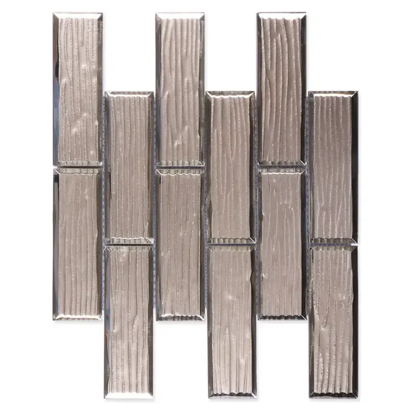 Contemporary wood grain champagne subway tile