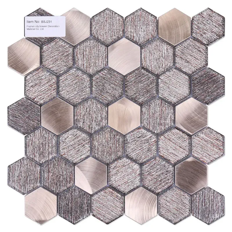 Honeycomb shape gold glitter glass metal mosaics