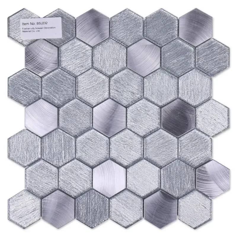 Wholesale hexagon shiny silver aluminum glass mosaic
