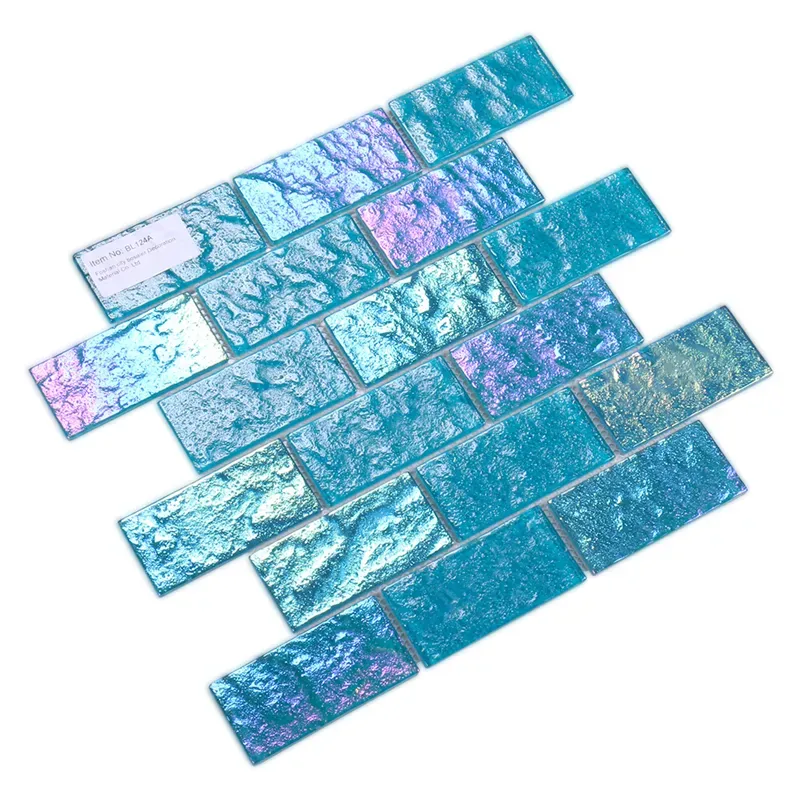 Aqua green shiny glass pool mosaic tiles