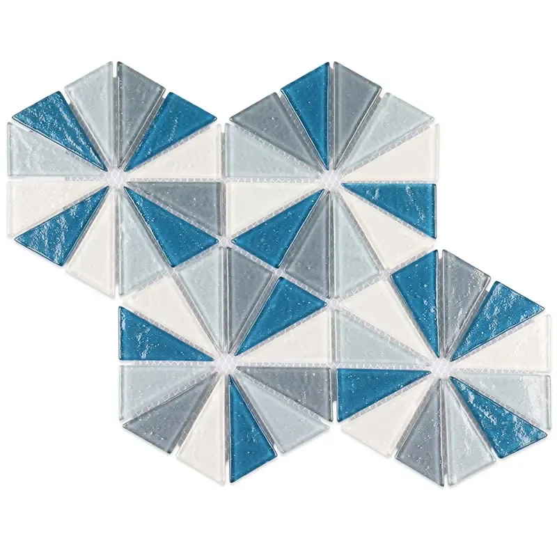 Blue white grey triangle glass mosaic