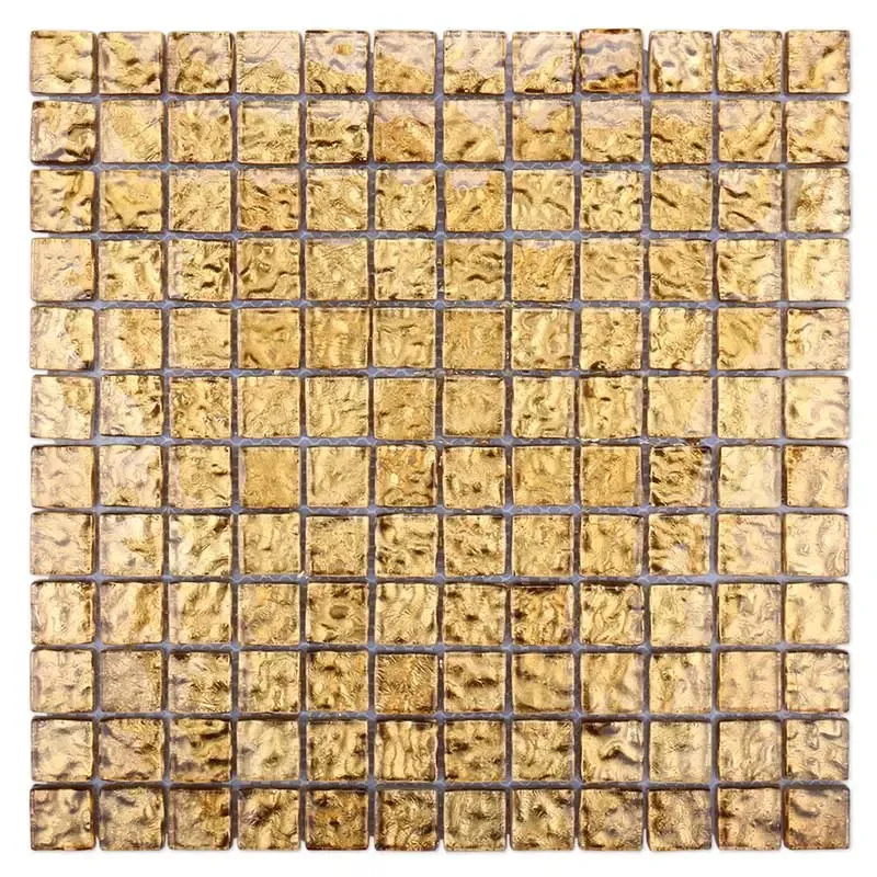 Golden square glass mosaic tiles