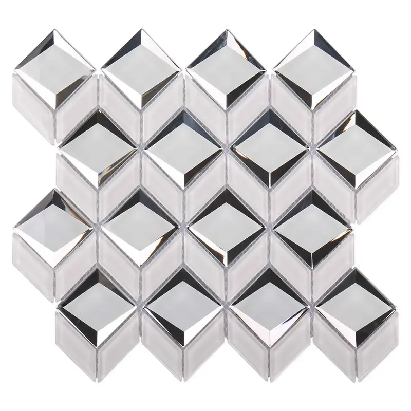 Rhombus beveled edge white glass mosaics