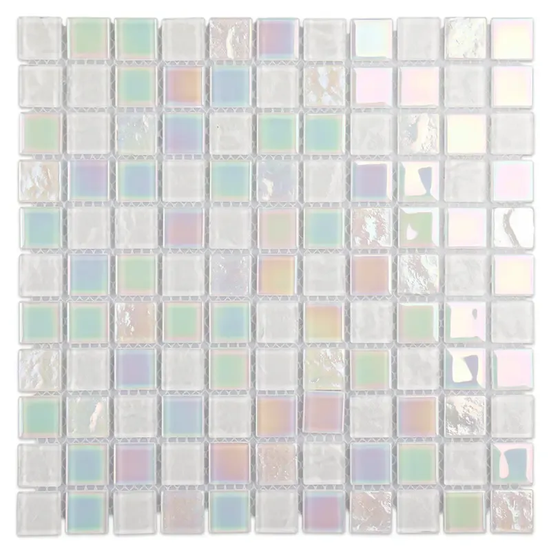 Square iridescent white glass pool tiles