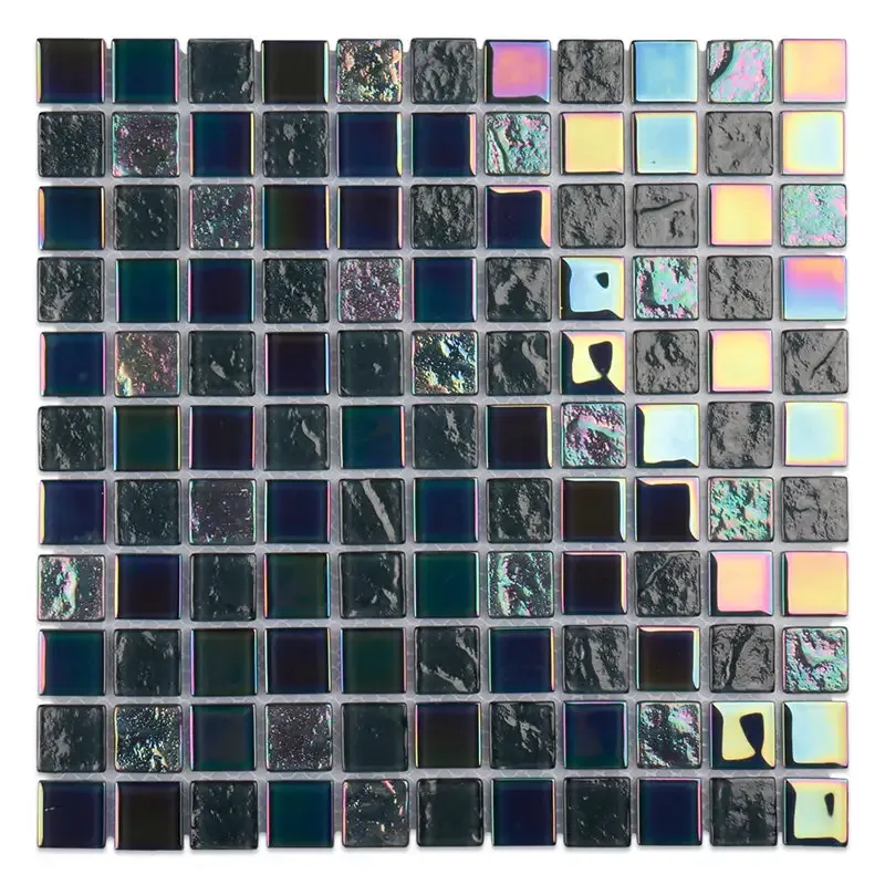 Modern iridesc black glass mosaic tiles