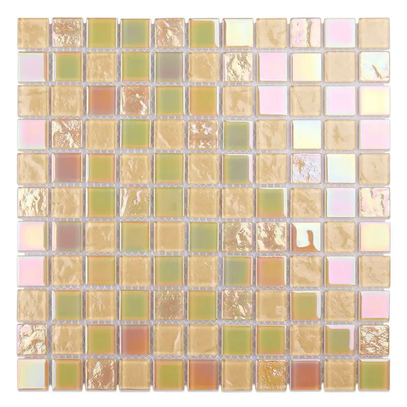 Kitchen backsplash rainbow yellow glass mosaics
