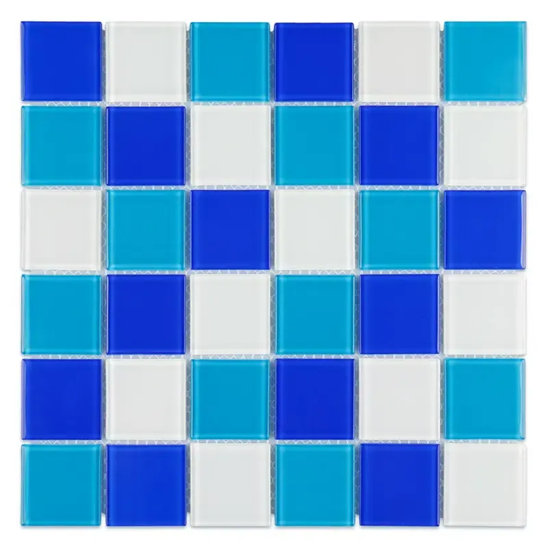 Square blue white glass pool tiles
