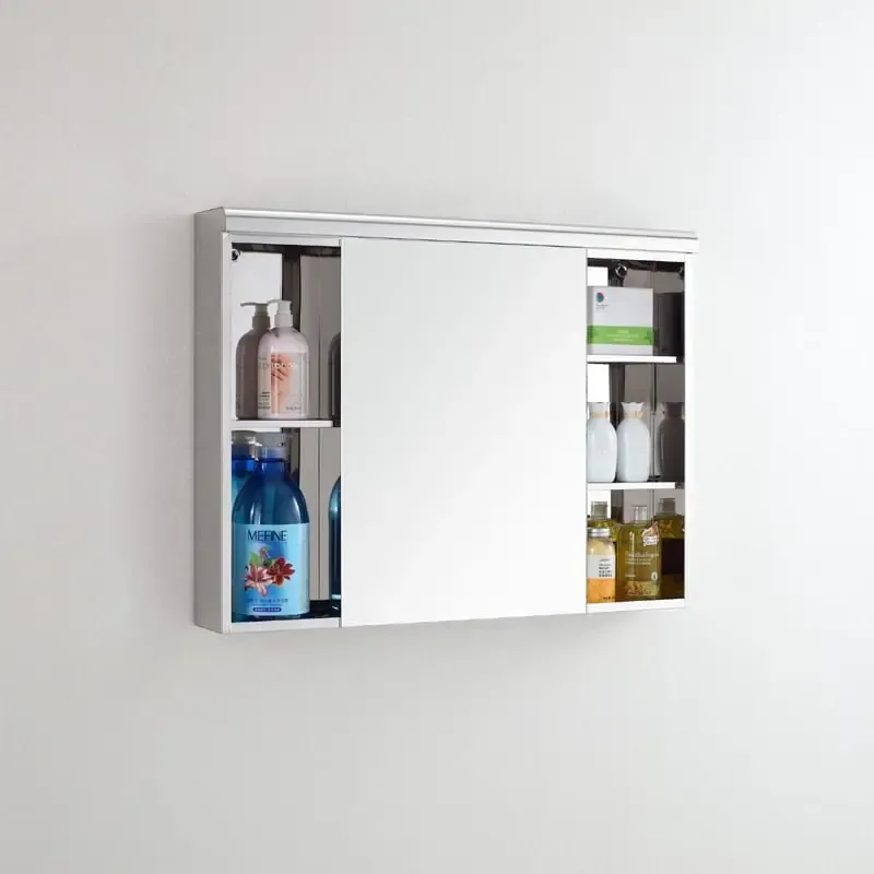 Polish Finish Shiny Stainless Steel Bathroom Mirror With Storage 7009