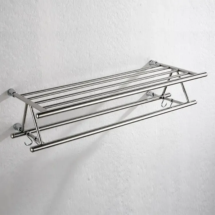 Wall Mounted Chrome Mounting Shelf with Towel Rack 2 tiers Towel Rack with hooks for Bathroom -YMT-802