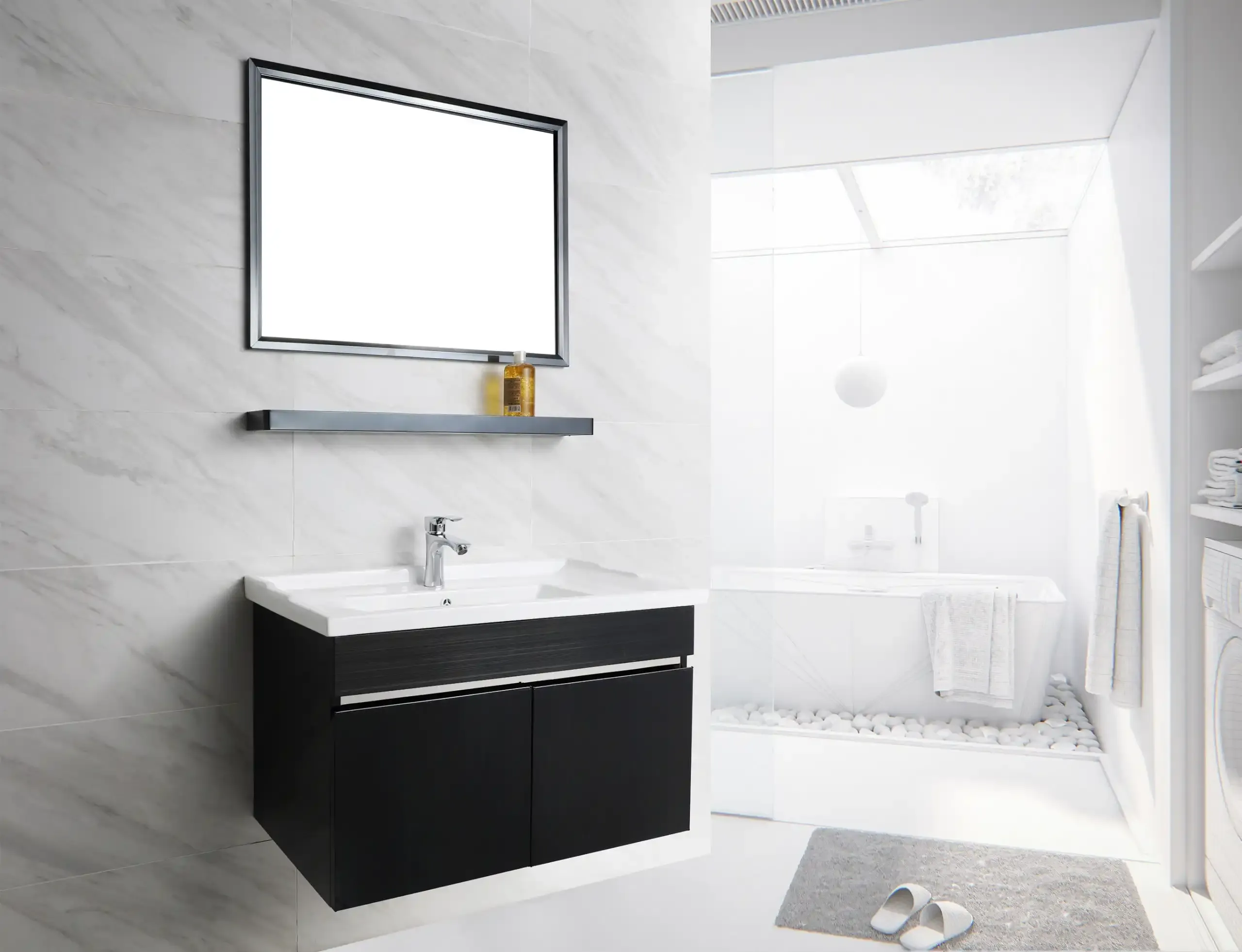 Black Color Blushsed Modern Design Satinless Steel Barthroom Cabinet with Sink T-036