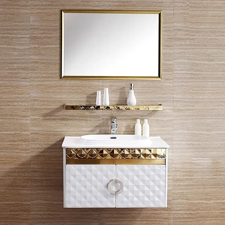 Modern Gold Stainless Steel Toilet Sink Cabinet   T-081