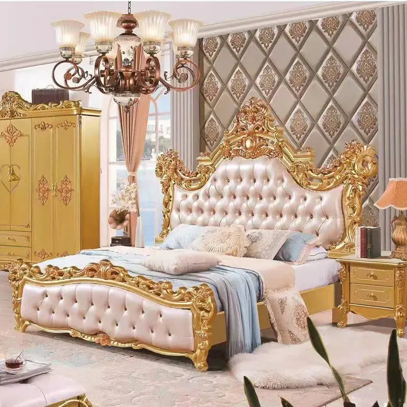 Cheap European antique royal gold bedroom set