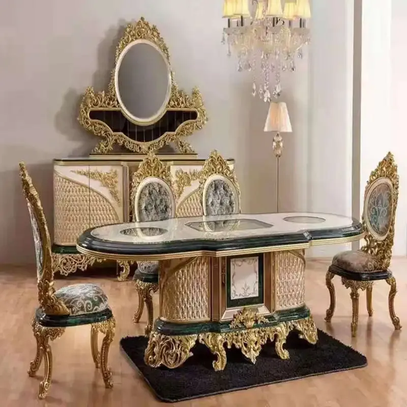Italian classical luxury wooden handcraft fabric Oval color painting dinning room