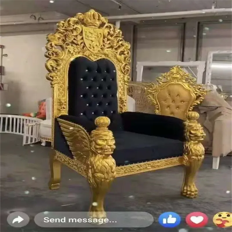 Black Cloth Gold Leaf Luxury High Back Wing Chair