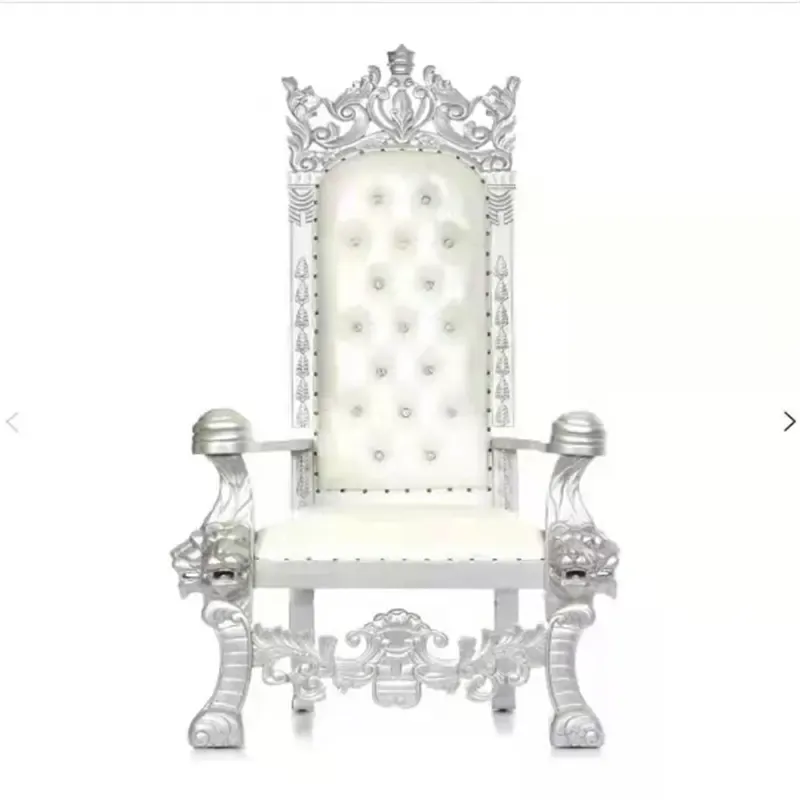 High End Genuine Leather Accent Silver High Back King Throne Wing Chair
