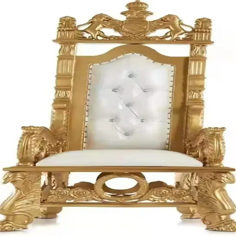 Factory Direct Sale White Leather GoldLeaf High Back King Throne Chair