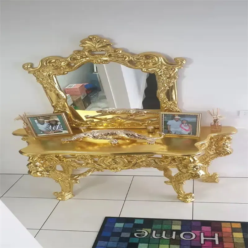 Factory Good Discount Luxury Goldleaf Console Table With Mirror