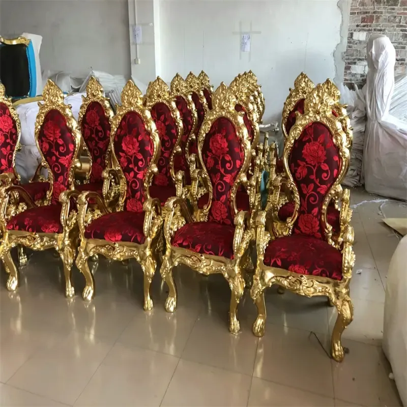 Buy Discount Luxury GoldFoil Velvet Fabric Throne Chair With Armrest For Hotel Event Party