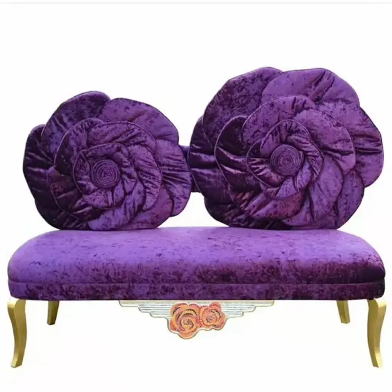 Factory Purple Flannel Love Seat Flowers Event Throne Chair