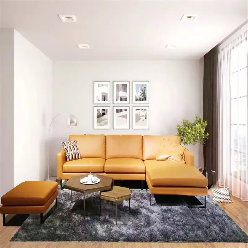 L Sharp Leather Sofa Set