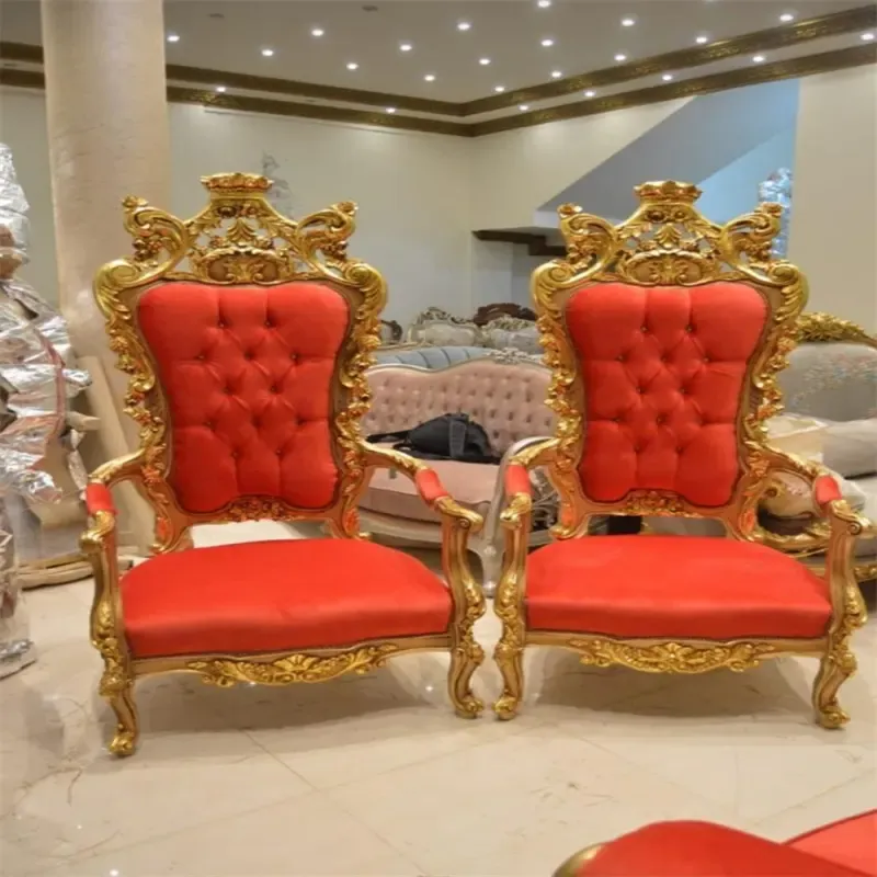 Manufancturer Wood Carving Red Fabric High Back King Throne Chair For Wedding Event