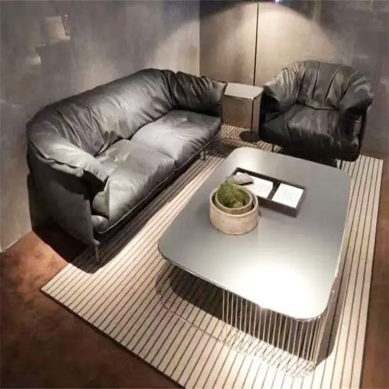 America Style Modern Minimalistic Comfortable Leather Sofa Office Room Furniture With Metal Legs