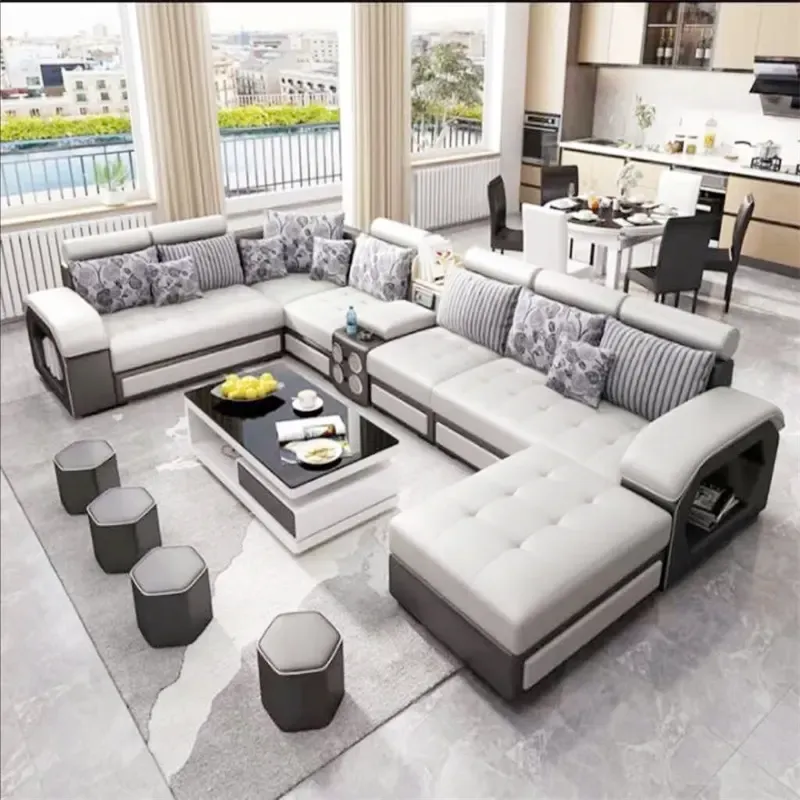 Contemporary Living Room Furniture Large Grey U Shaped Couch Modern Sectional Sofa