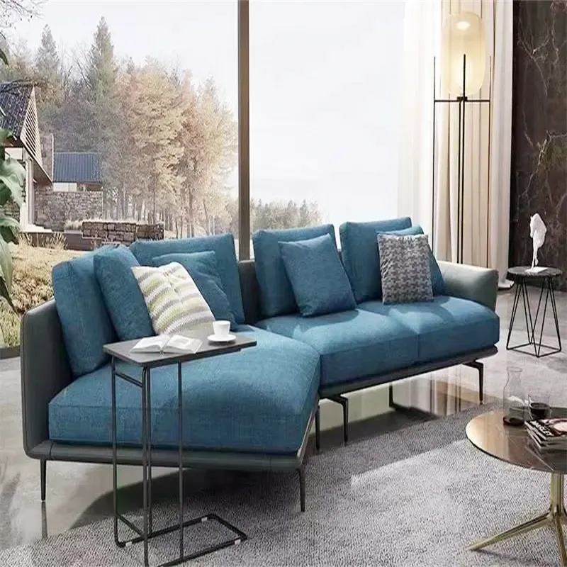 Latest Luxury Italian Modern Nubuck Leather Sectional Sofa Light Luxury Modern Living Room Furniture