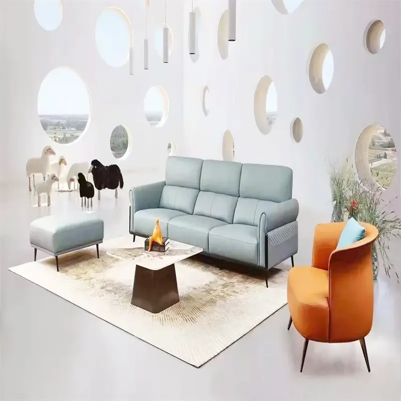 Modern Designs Italian Tufted Button Sofa Set Leather Living Room Furniture