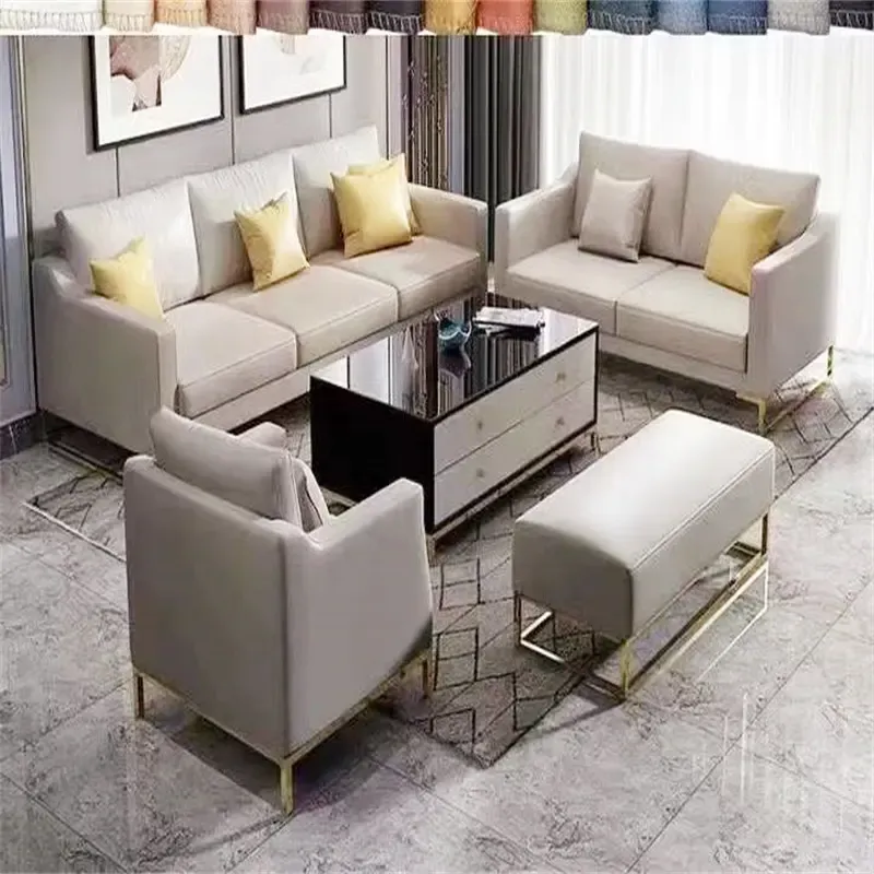 Hot Sales Gold Metal Living Room Furniture Sofa Modern Gray Velvet Luxury Upholstered Sofa Set for Hotel