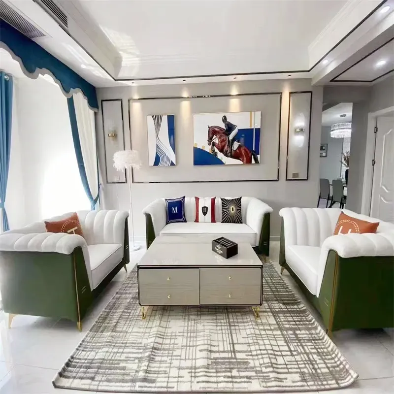 European Style Gold Metal Legs Upholstery Sofa Set Modern Blue Velvet Couch Living Room Sofa Set With Armrest