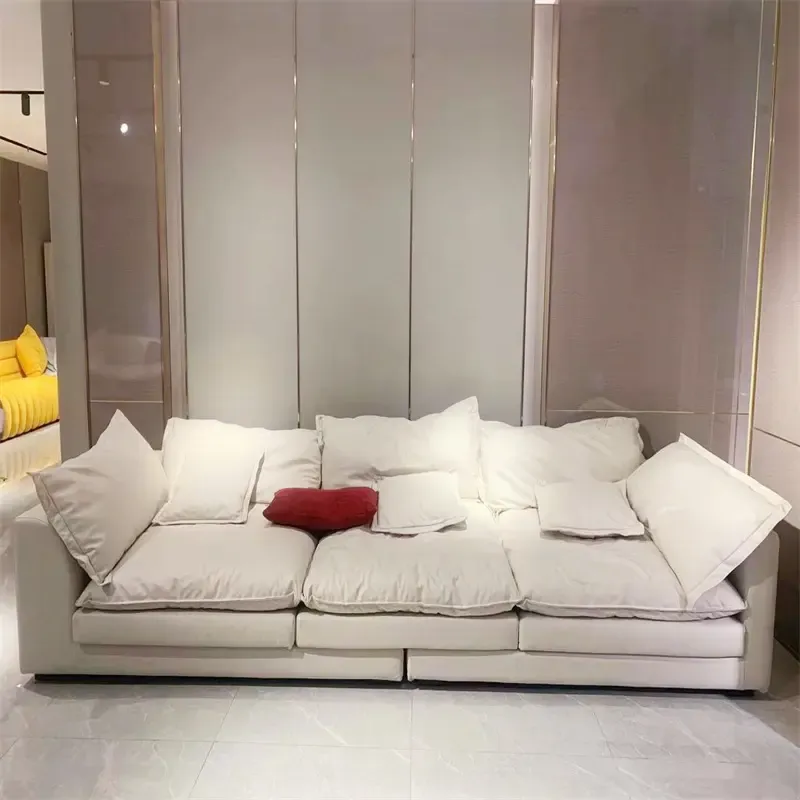 Light Luxury Suede Italian Shaped Large Corner Leather Living Room Sofas