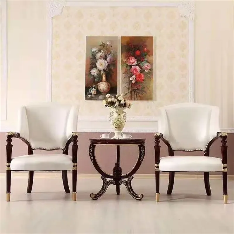 European Classical Black Color And White Leather Hotel Coffee Table Rest Chairs