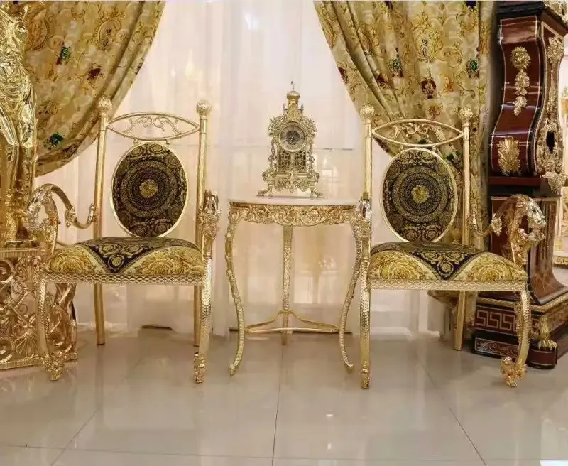 Custom Classical Brass Luxury Coffee Table And Chairs