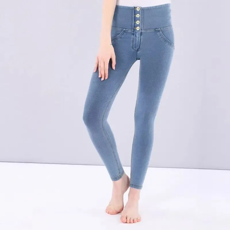 Four Ways Stretchable Melody Good American Jeans Best High Rise Skinny Jeans Light Blue Jeans With Buttons