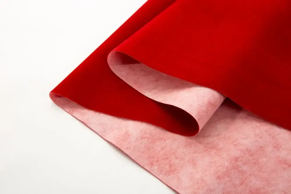 Red pig pell texture flocking fabric