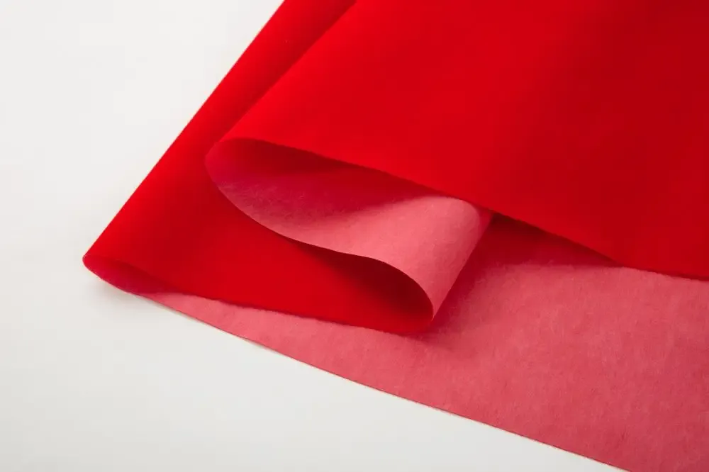 Red short pile flocking fabric