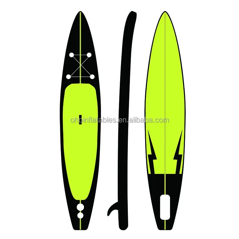 New Fluorescent Yellow Race Sup Air Inflated Board Custom 11ft Blow Up Paddle Longboard Stand Up Surfing for Competition