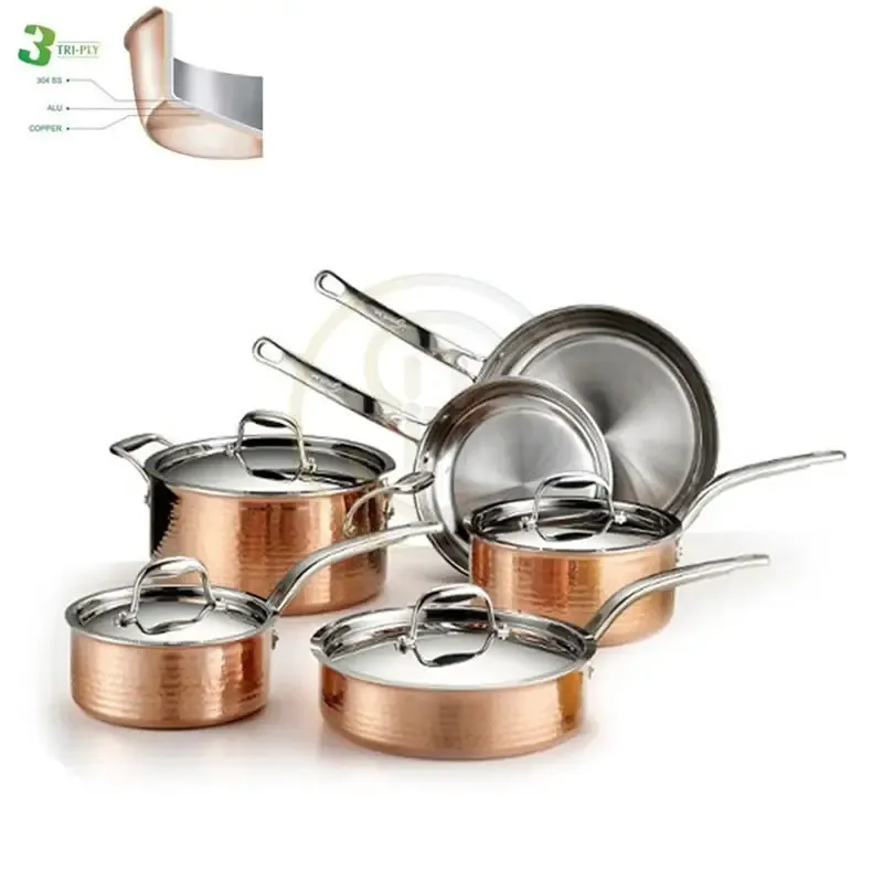 10pcs 3ply Copper Hammered Body Cookware Set–sc064