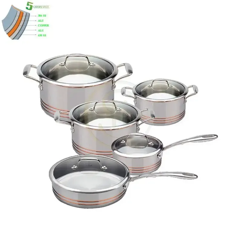 10pcs 5ply Copper Core Body Cookware Set
