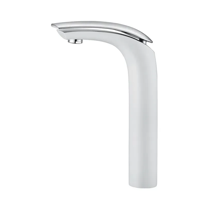 White & Chrome Tall Basin Mixer Faucet With Watermark