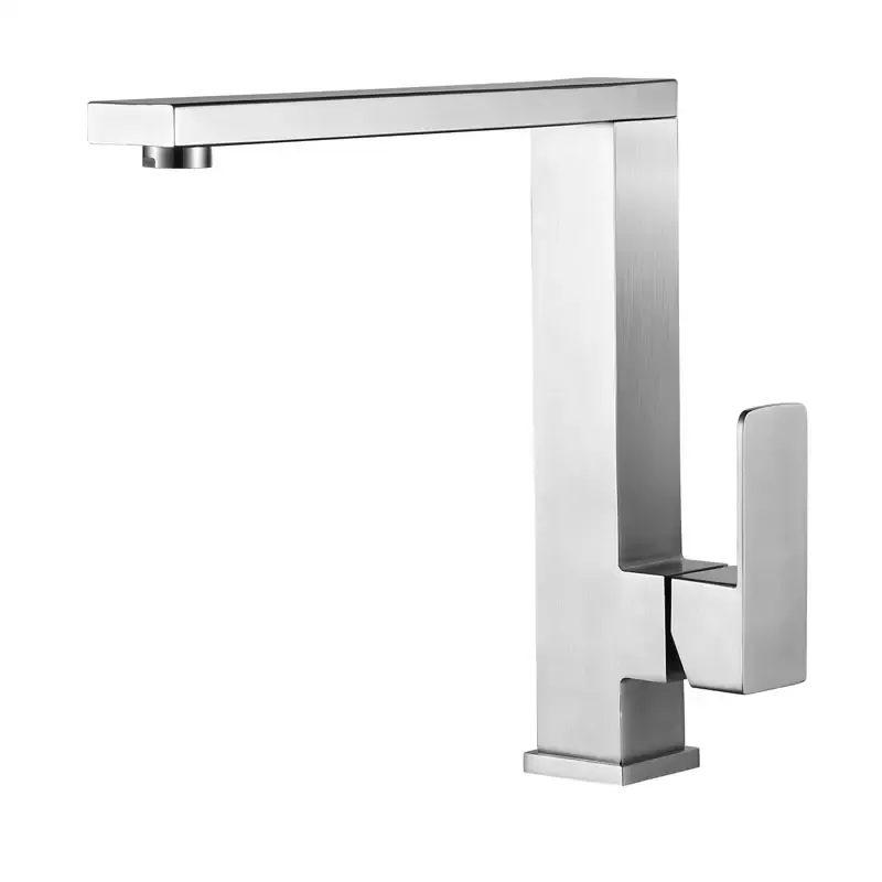 Square Swivel Stainless Steel Brushed Kitchen Mixer Tap