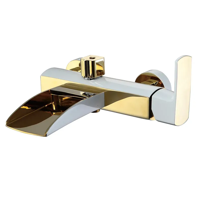 Exposed Shower Diverter White And Gold With Waterfall Spout