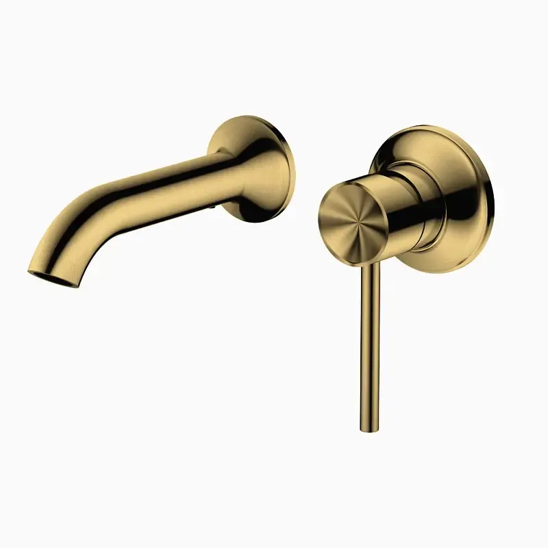 Wall Mount Pin Lever Stainless Steel 304 Brushed Gold Basin Faucet