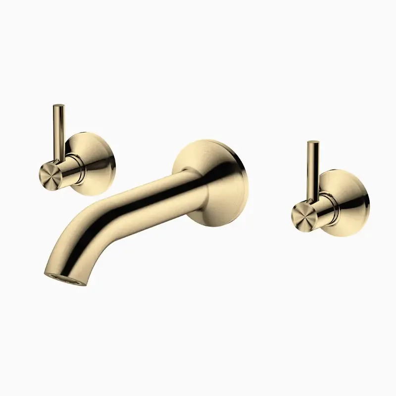 Seperate Hot And Cold Handle Champagne Color Wall Basin And Bath Mixer