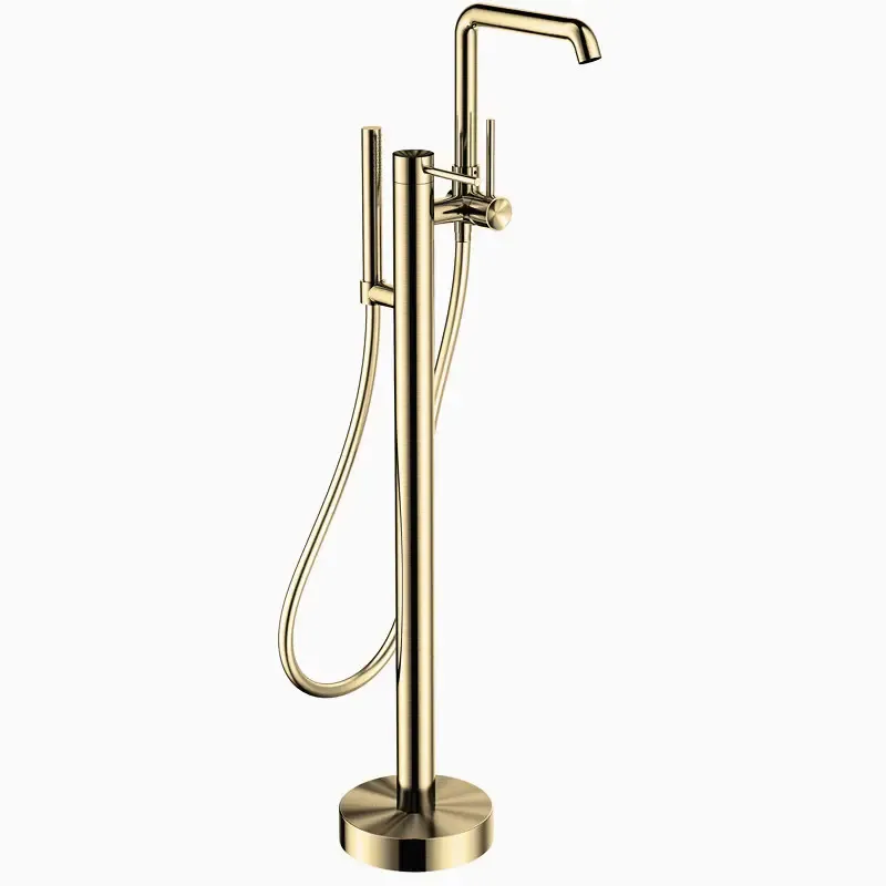 Brushed Gold Free Standing Luxury Bath Filler With Hand Shower