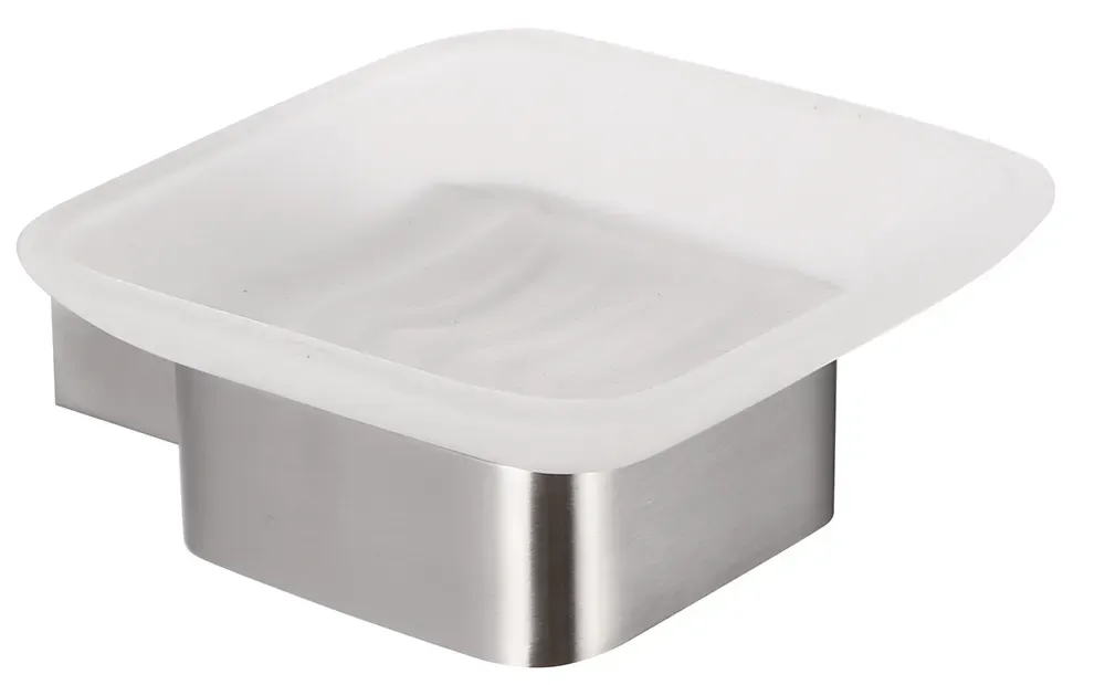 Stainless steel soap dish holder with glass square dish